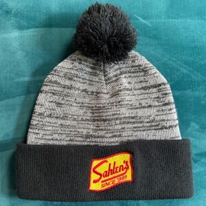 Sahlens Since 1869 Pom Pom Beanie Hat Black Grey‎ Heathered Knit Winter